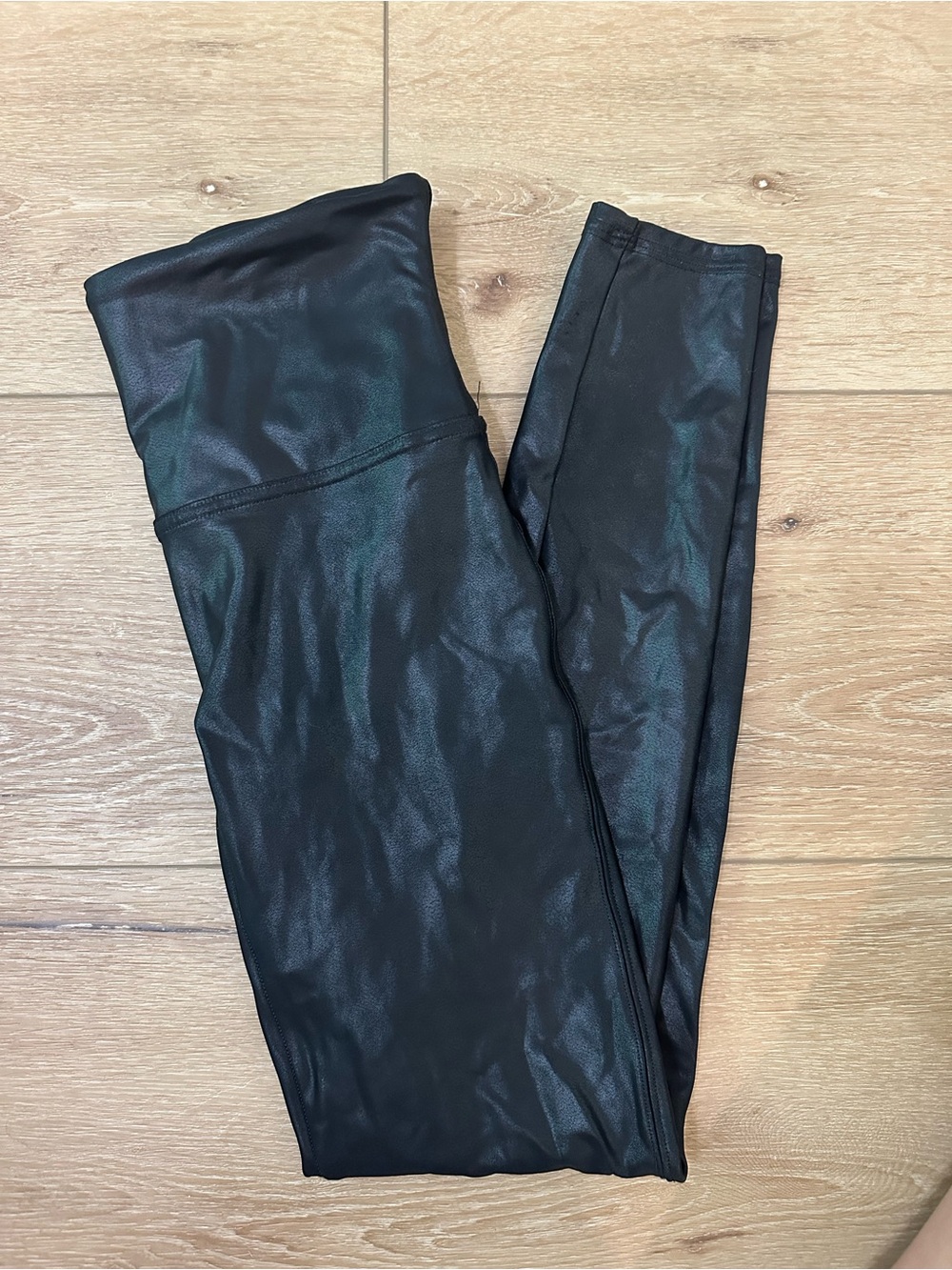 SPANX Black Shimmer Faux Leather Leggings